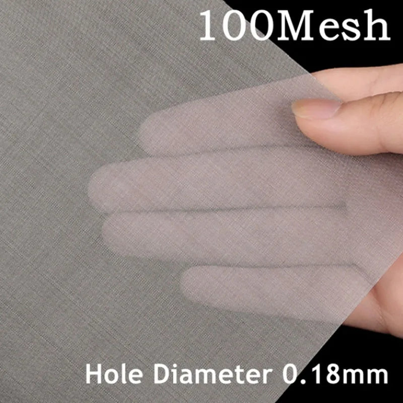 100Mesh mesh fabric with a hand holding it, showing its texture and mesh size.