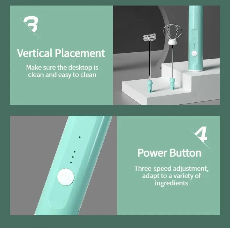 Handheld electric mixer, milk frother, coffee maker, portable blender, 3-speed cream maker, kitchen ingredient mixer