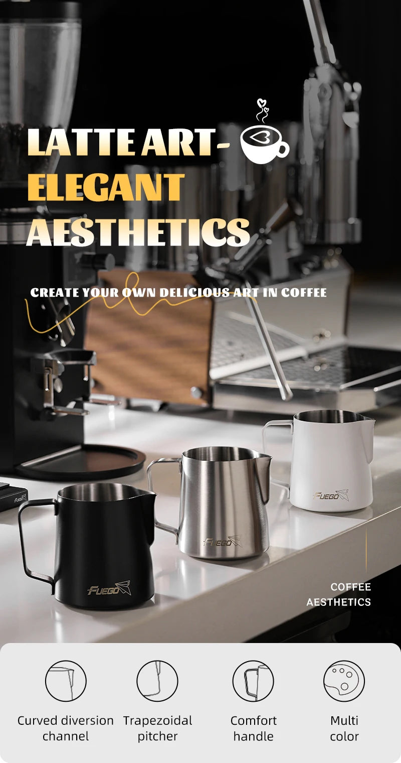 Fuego Milk Pitcher 350/600ml Coffee Latte Art Pitcher Stainless Steel Espresso Steaming Milk Frothing Jug Barista Accessories