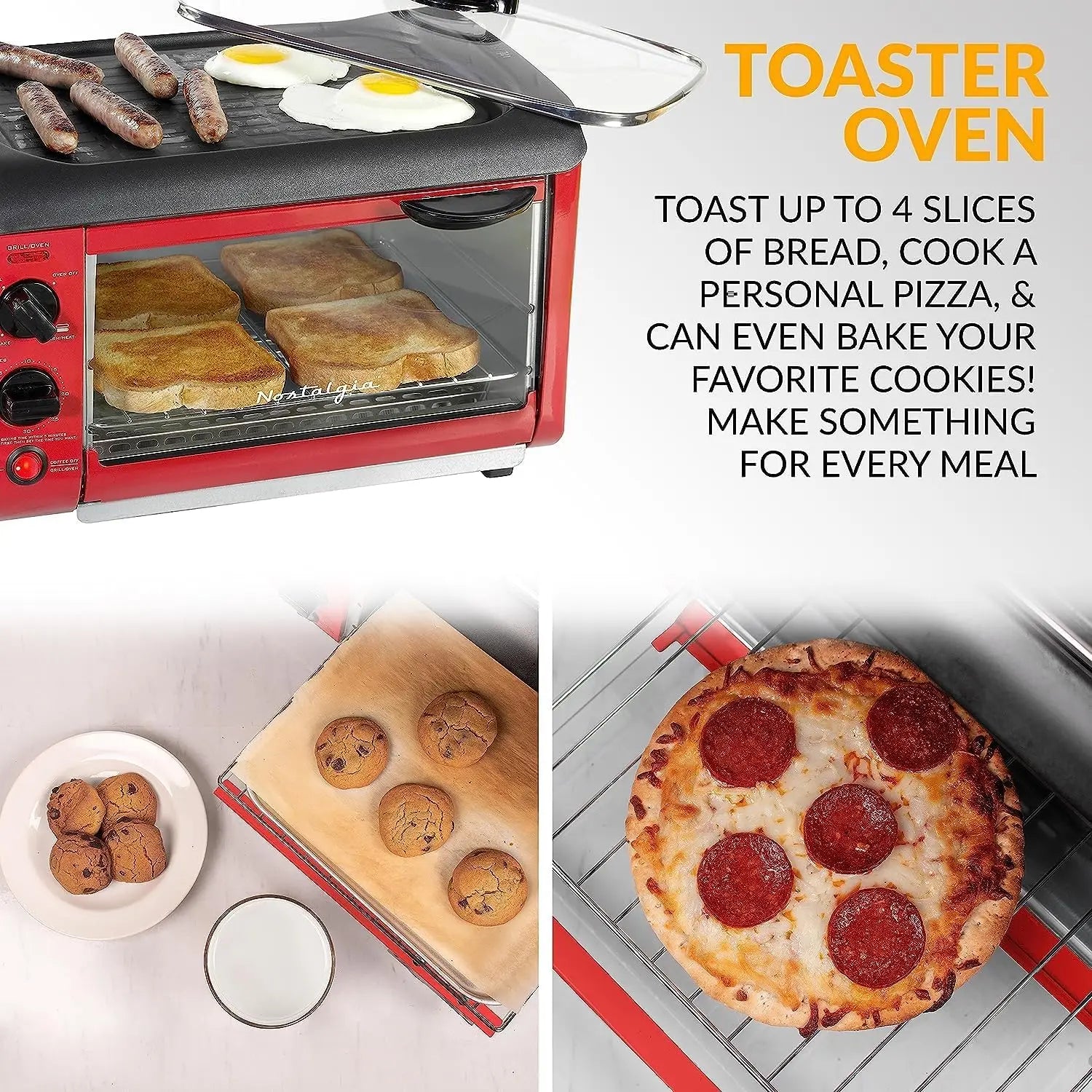 3-in-1 Breakfast Station - Includes Coffee Maker, Non-Stick Griddle, and 4-Slice Toaster Oven - Versatile Breakfast Maker with T