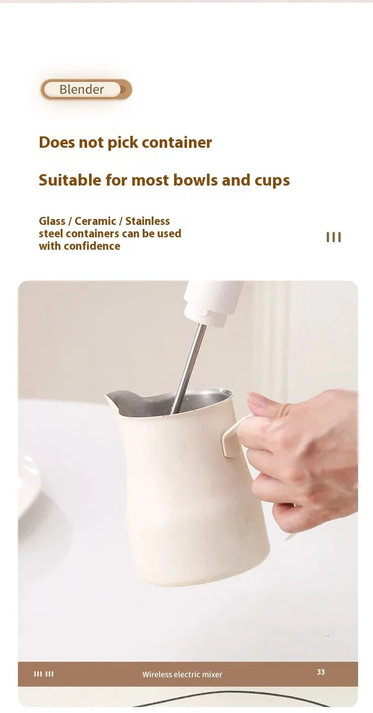 Milk Frother Machine Wireless Electric Mixer, Hands - Free 2 - in - 1 Whisk, 3 - Speed Rechargeable for Baking/Coffee Frothing
