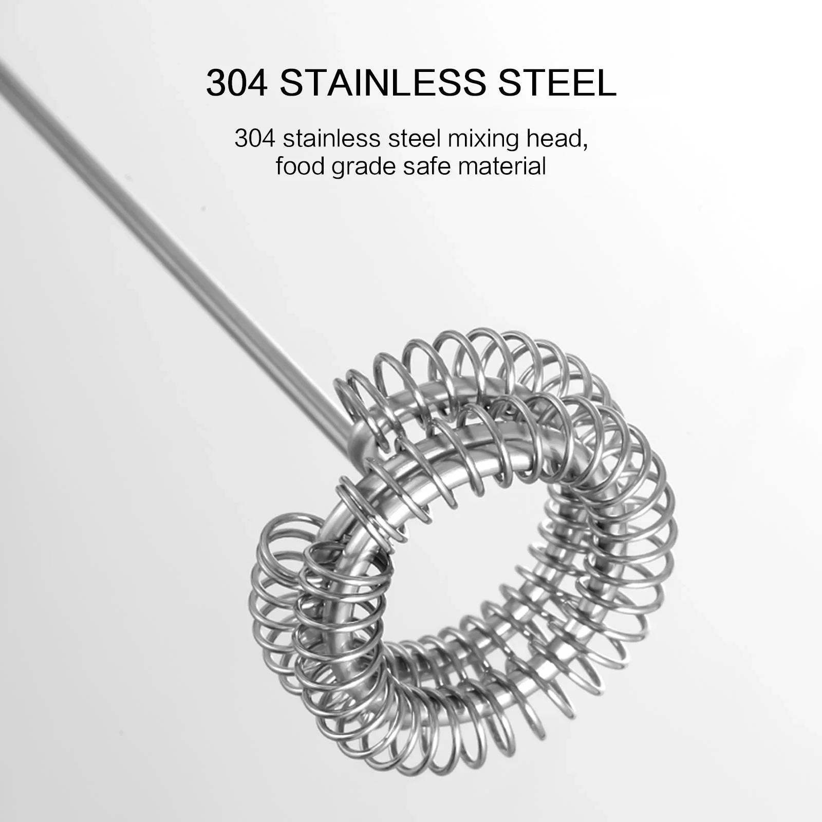 304 stainless steel mixing head on a white background with text indicating safety and material details.