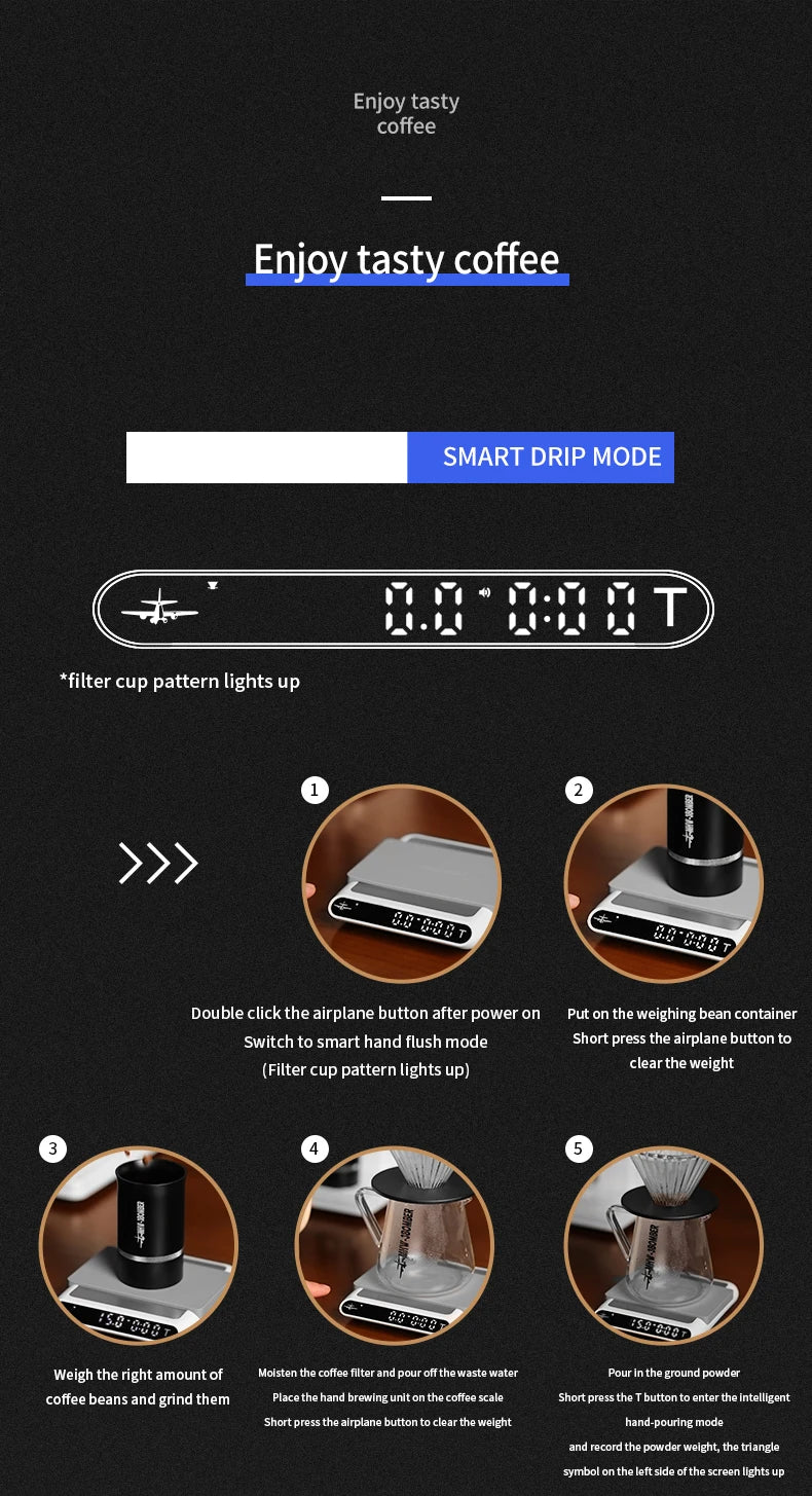 MHW-3BOMBER Smart Drip Espresso Coffee Scale with Auto Timer USB Charging Kitchen Electronic Scale Cafe Home Barista Accessories