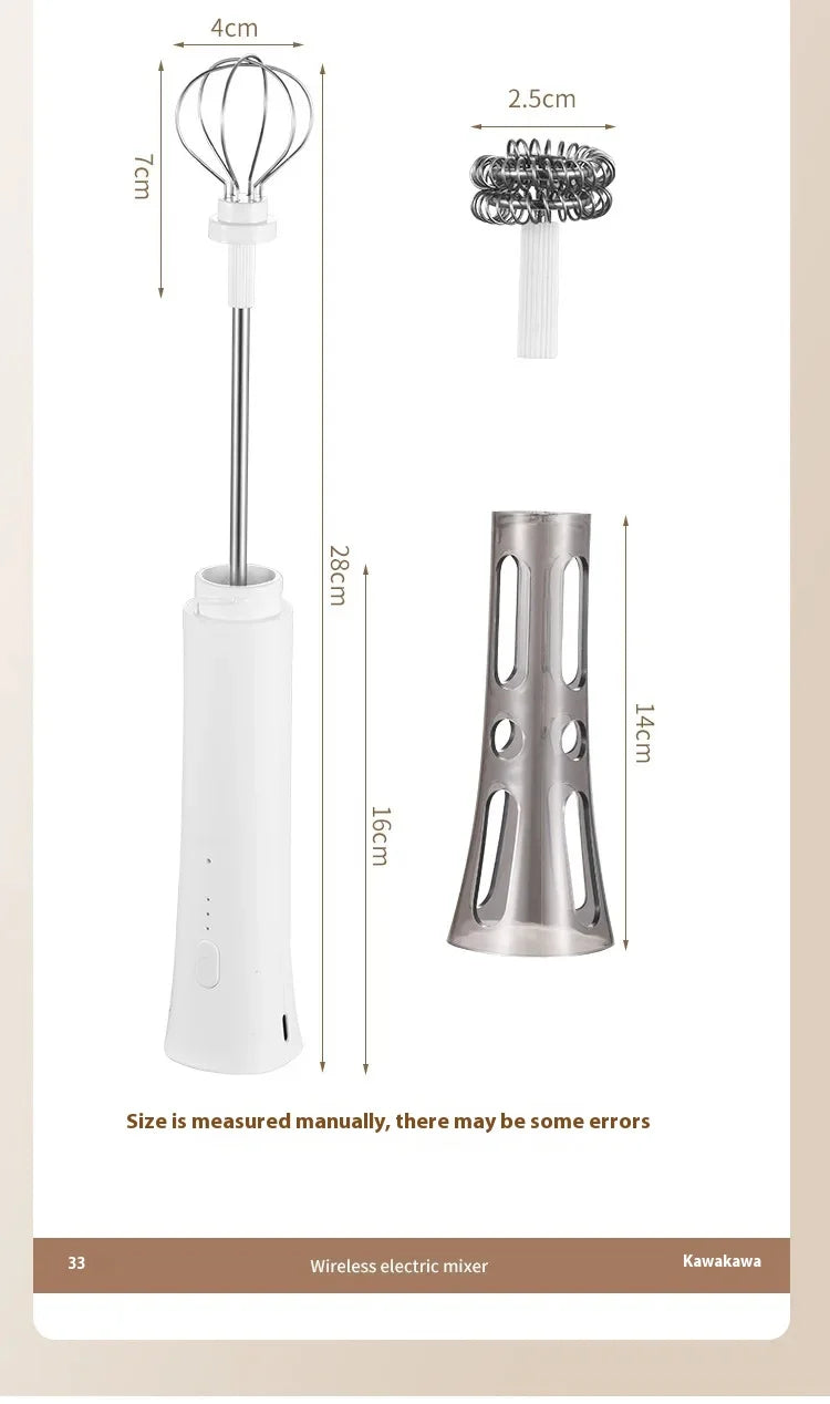 Milk Frother Machine Wireless Electric Mixer, Hands - Free 2 - in - 1 Whisk, 3 - Speed Rechargeable for Baking/Coffee Frothing