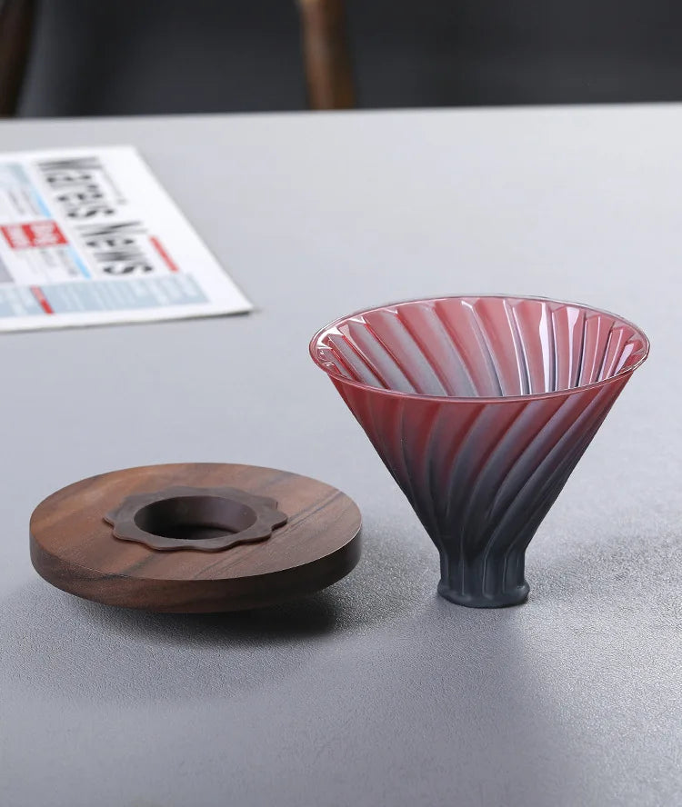 600ml High-Heat Borosilicate Glass Coffee Pour Over Set – Smart Walnut Handle Filter Cup & Sharing Pot for Home/Café/Restaurant