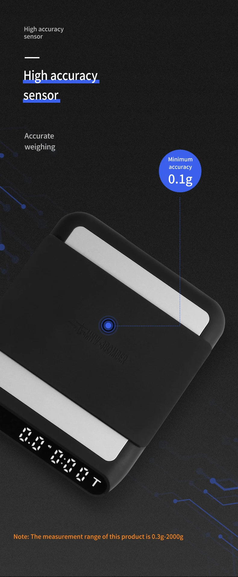 MHW-3BOMBER Smart Drip Espresso Coffee Scale with Auto Timer USB Charging Kitchen Electronic Scale Cafe Home Barista Accessories