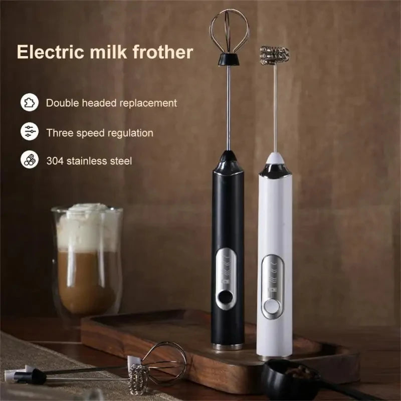 Handheld Double Stick Wireless Whisk Custard Foamer Mini Portable Blender Coffee Milk Three Speed Control Egg White Whipped USB