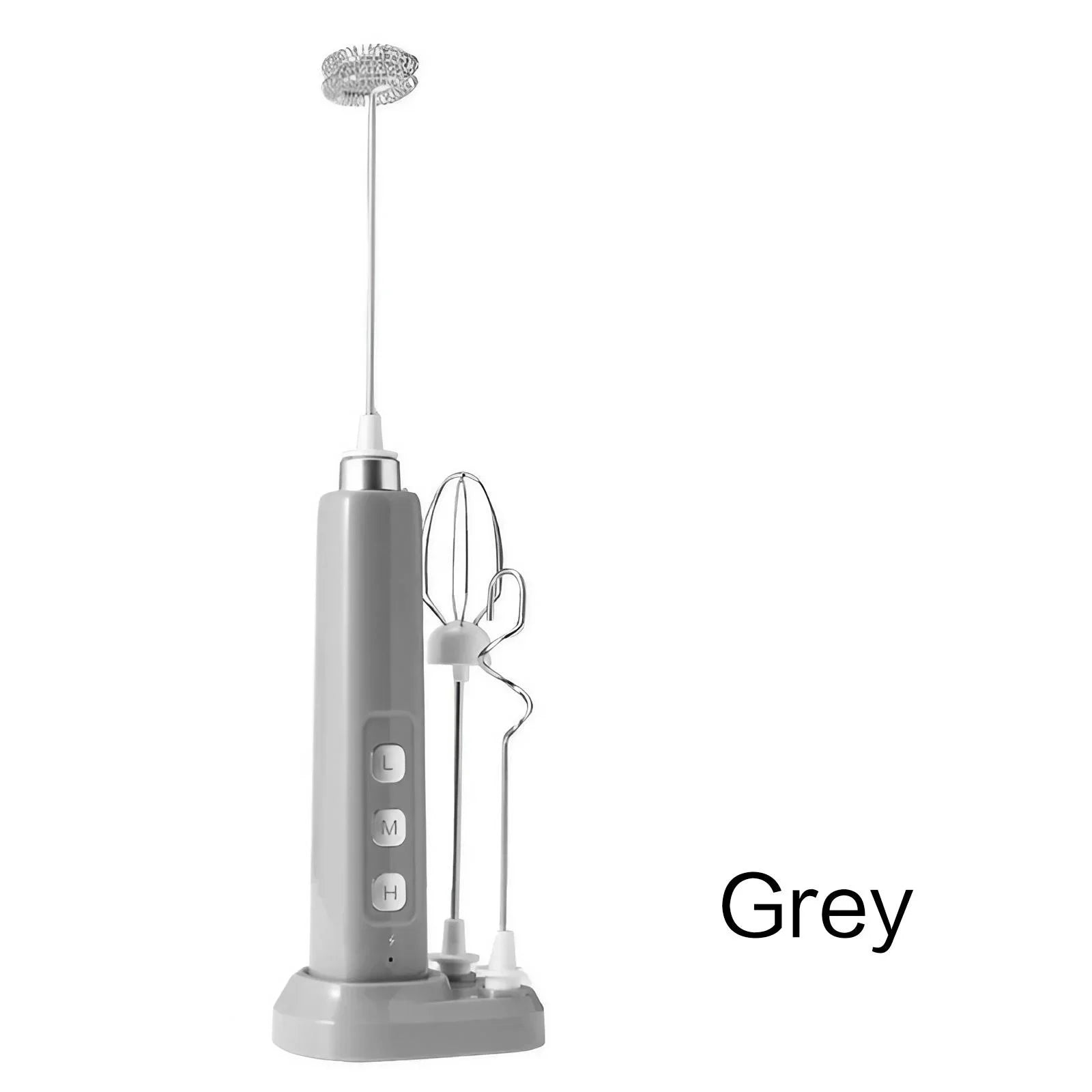 Gray handheld mixer on a white background with 'Grey' label.
