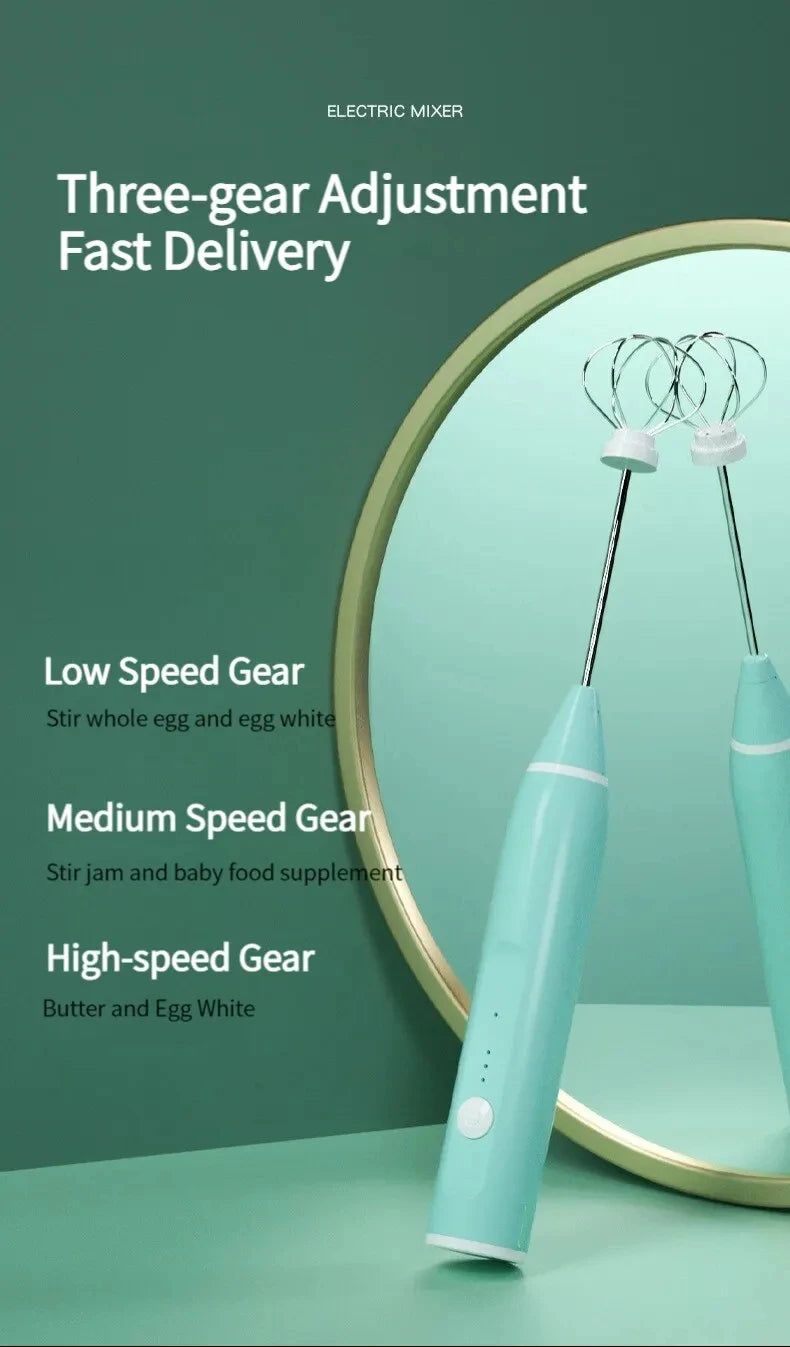 Handheld electric mixer, milk frother, coffee maker, portable blender, 3-speed cream maker, kitchen ingredient mixer