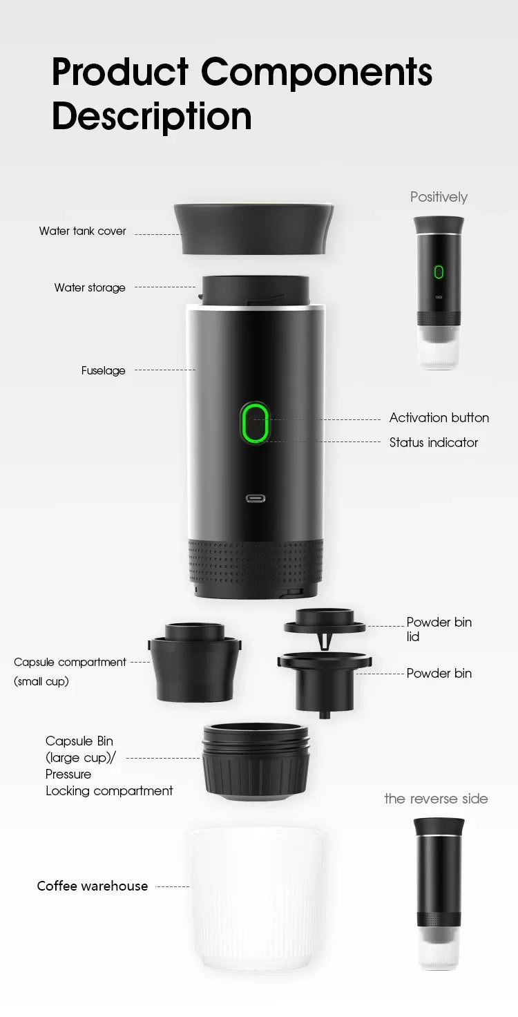 Portable Italian Espresso Machine for Car & Home 3-in-1 Capsule Powder Travel Coffee Maker Electric Portable Coffee Machine