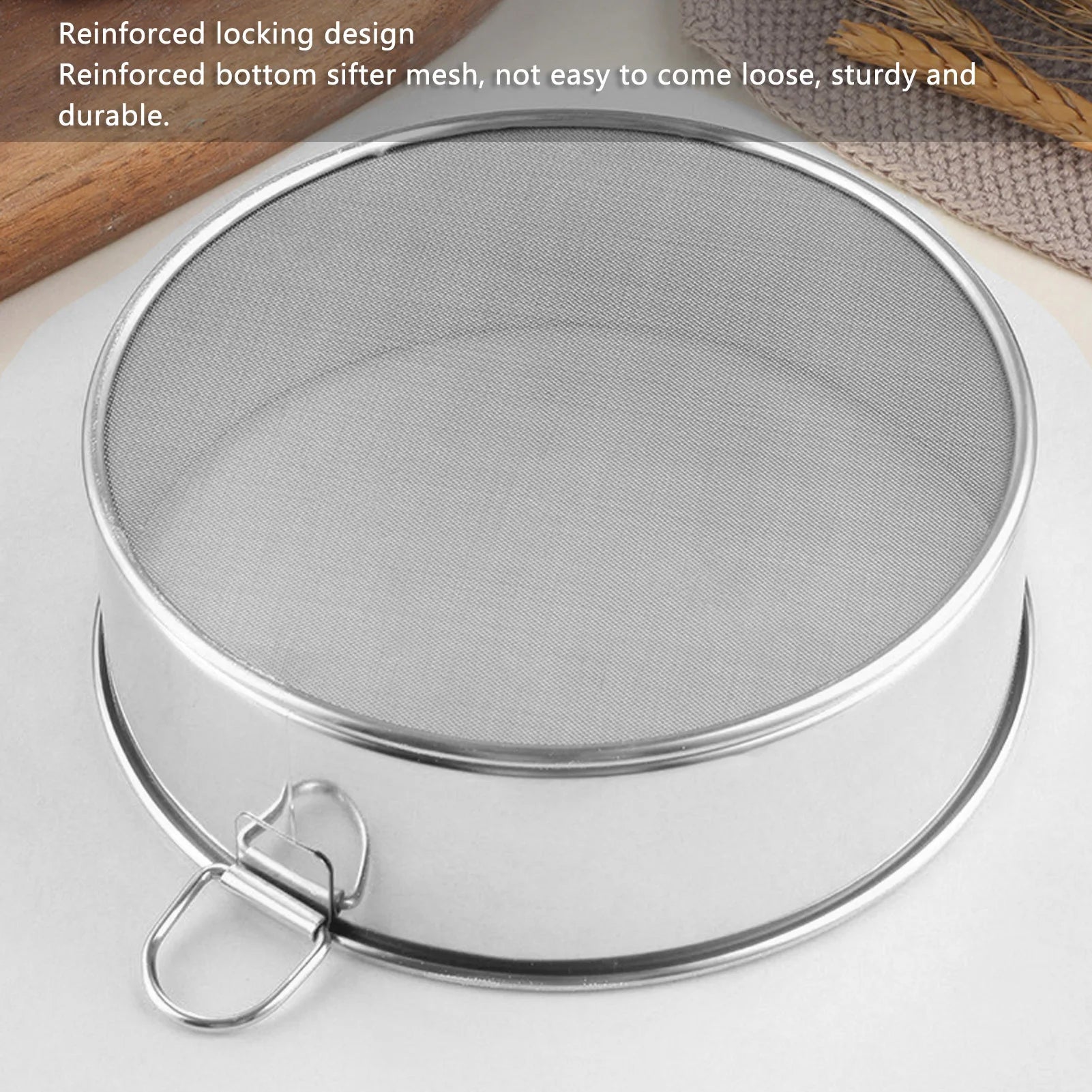 Round Sifter 80 Mesh Large Size Filter Anti Stick Coated Stainless Steel Flour Sieve Strainer for Powdered Sugar Cocoa Powder