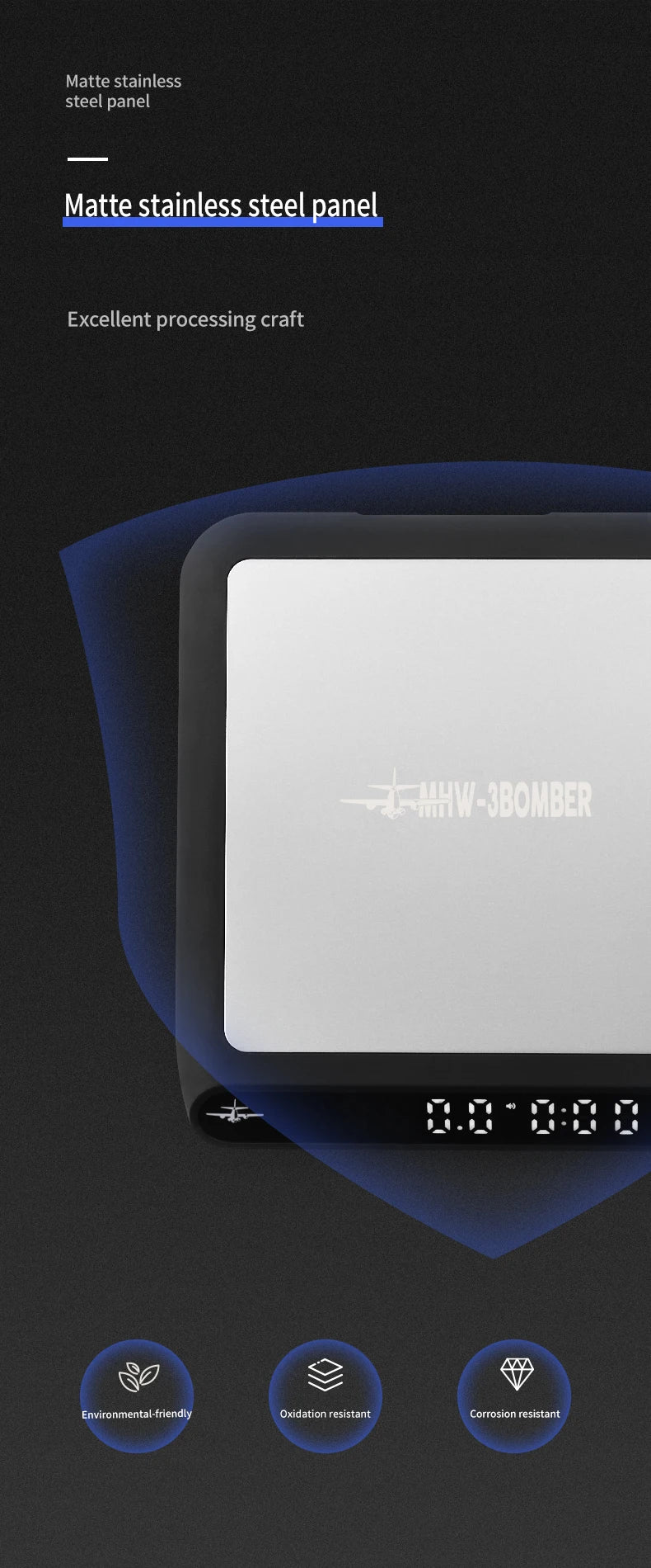 MHW-3BOMBER Smart Drip Espresso Coffee Scale with Auto Timer USB Charging Kitchen Electronic Scale Cafe Home Barista Accessories