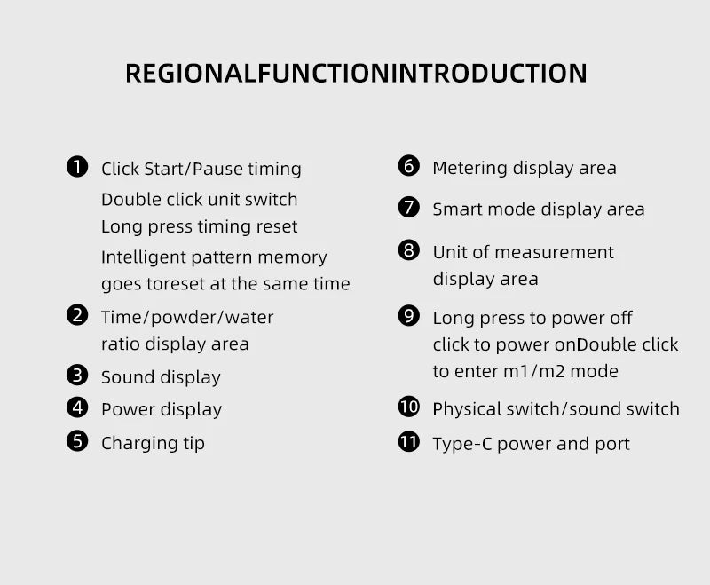 List of features with numbered items on a gray background