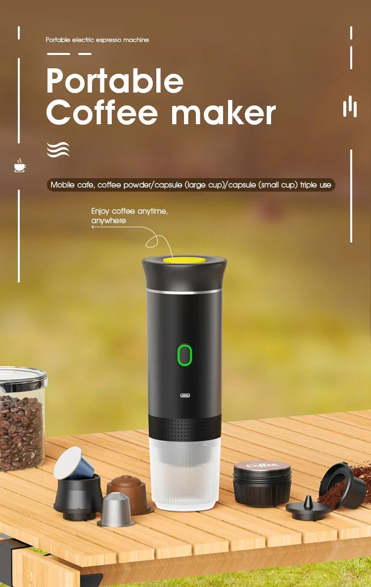Portable Italian Espresso Machine for Car & Home 3-in-1 Capsule Powder Travel Coffee Maker Electric Portable Coffee Machine
