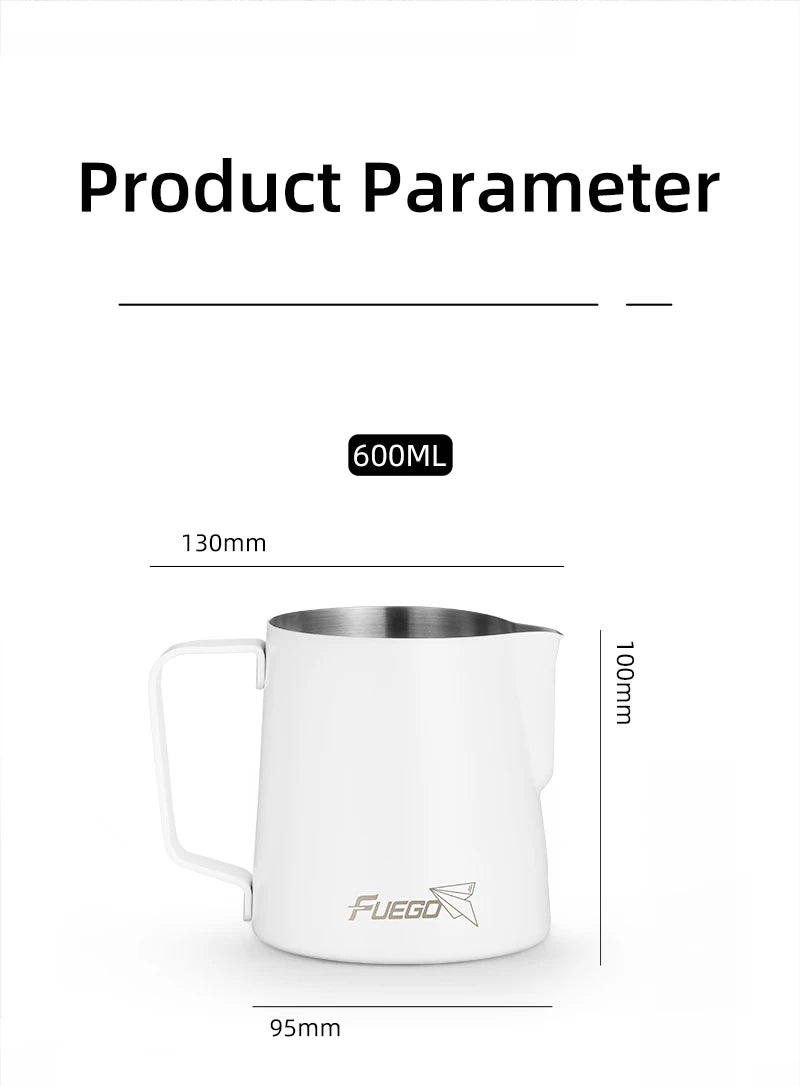 Fuego Milk Pitcher 350/600ml Coffee Latte Art Pitcher Stainless Steel Espresso Steaming Milk Frothing Jug Barista Accessories