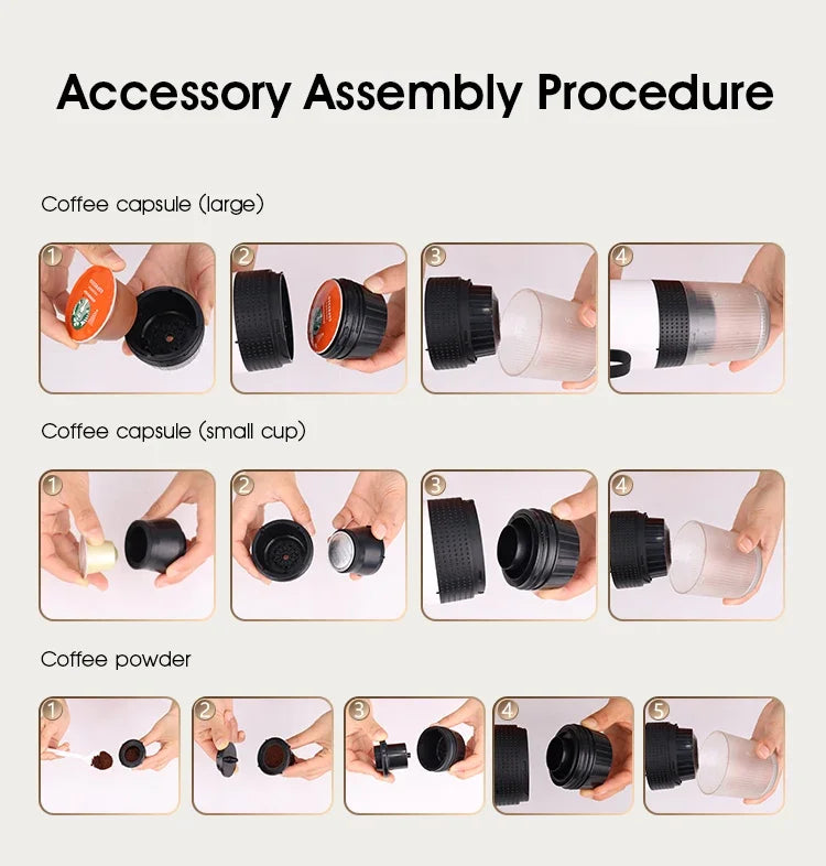 Portable Italian Espresso Machine for Car & Home 3-in-1 Capsule Powder Travel Coffee Maker Electric Portable Coffee Machine
