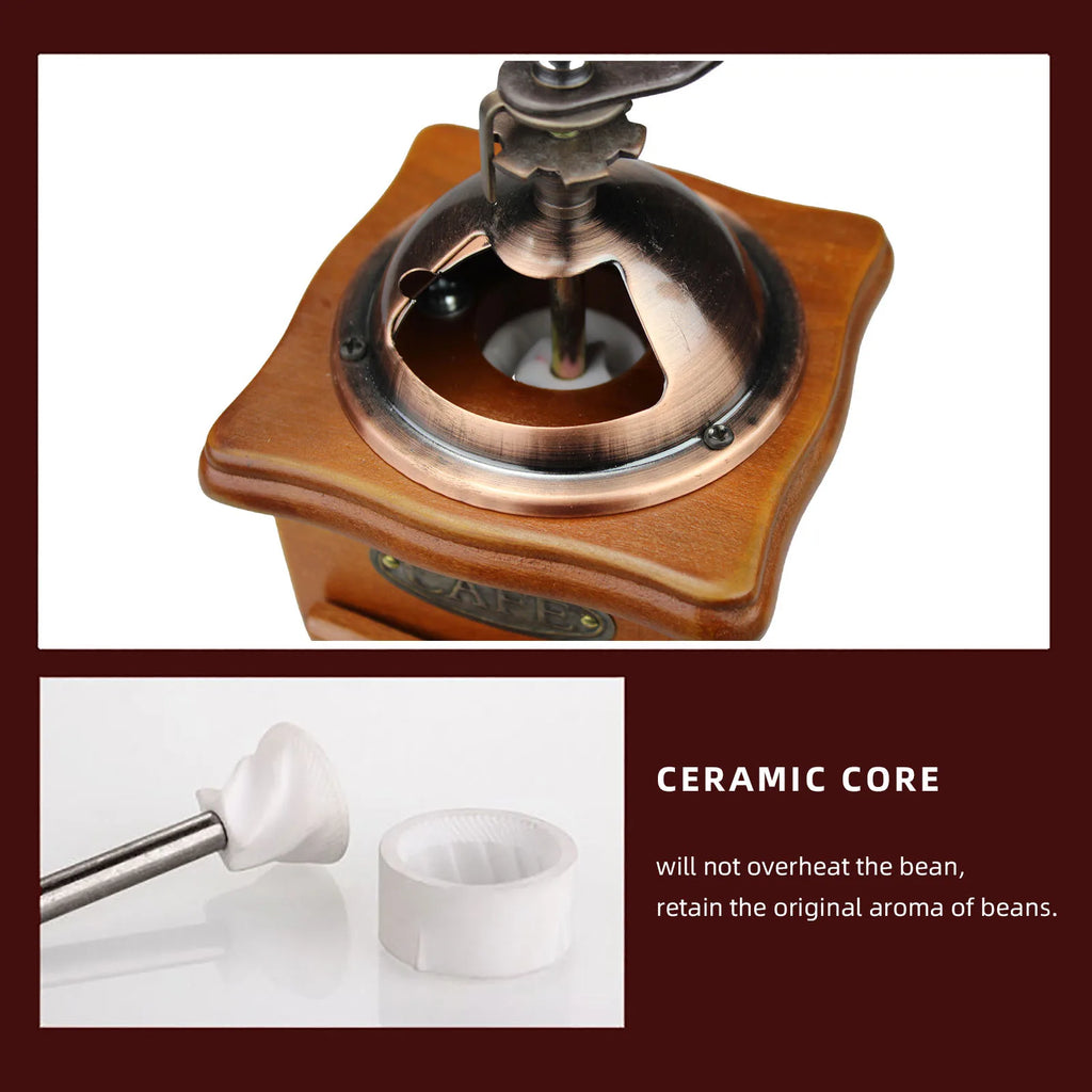 Antique Manual Coffee Grinder Hand Crank Bean Mill Classic Wooden Ceramic Burr Spice Muller Retro vintage Adjust Coffee Machine