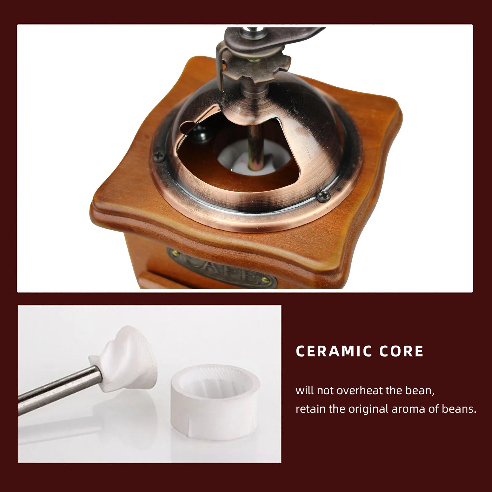 Antique Manual Coffee Grinder Hand Crank Bean Mill Classic Wooden Ceramic Burr Spice Muller Retro vintage Adjust Coffee Machine