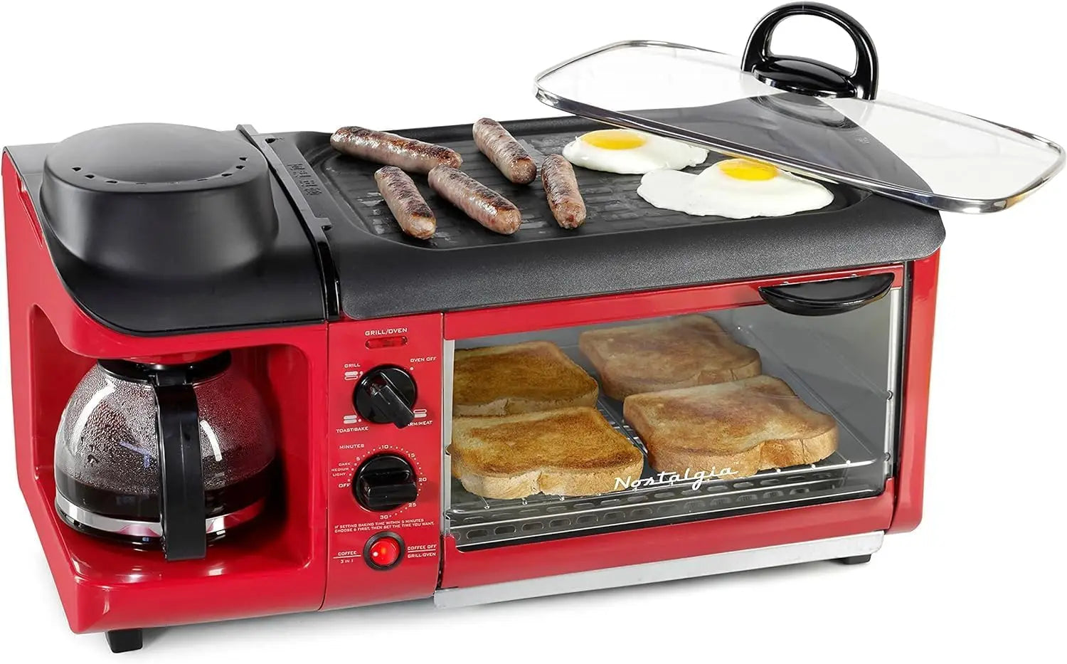 3-in-1 Breakfast Station - Includes Coffee Maker, Non-Stick Griddle, and 4-Slice Toaster Oven - Versatile Breakfast Maker with T