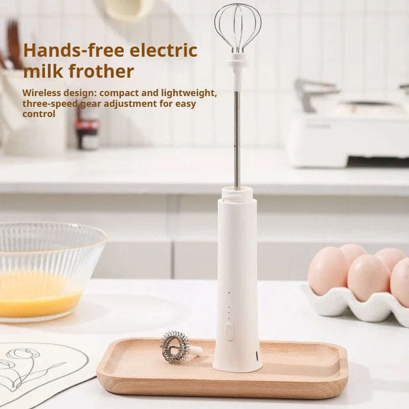 Milk Frother Machine Wireless Electric Mixer, Hands - Free 2 - in - 1 Whisk, 3 - Speed Rechargeable for Baking/Coffee Frothing