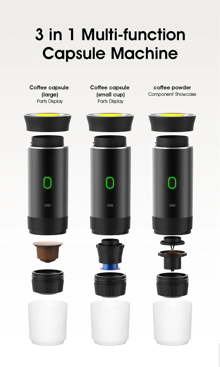 Portable Italian Espresso Machine for Car & Home 3-in-1 Capsule Powder Travel Coffee Maker Electric Portable Coffee Machine