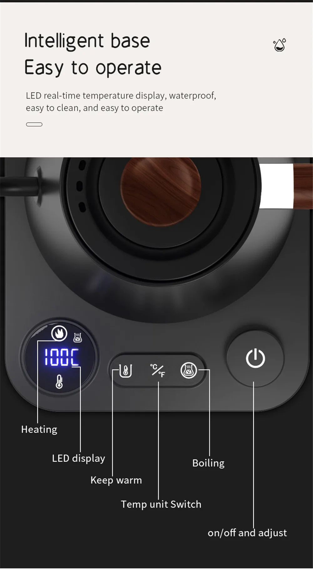 Control panel of a kitchen appliance with digital display and buttons.