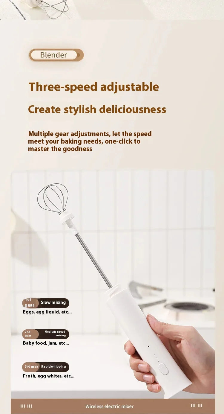 Milk Frother Machine Wireless Electric Mixer, Hands - Free 2 - in - 1 Whisk, 3 - Speed Rechargeable for Baking/Coffee Frothing