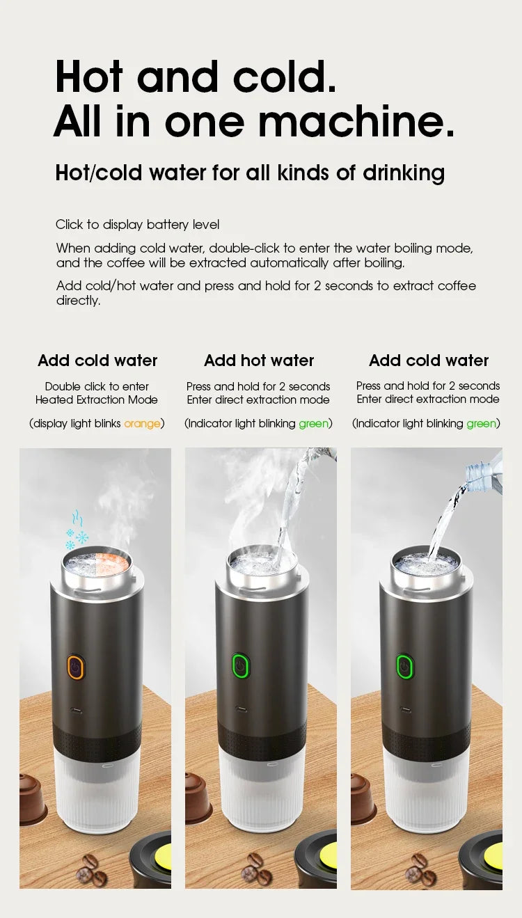 Portable Italian Espresso Machine for Car & Home 3-in-1 Capsule Powder Travel Coffee Maker Electric Portable Coffee Machine