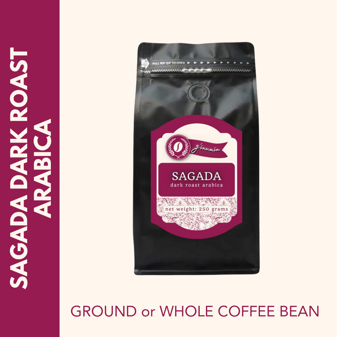 YINUMIN Sagada coffee beans spilling from kraft pouch – single-origin, roasted weekly for coffee lovers
