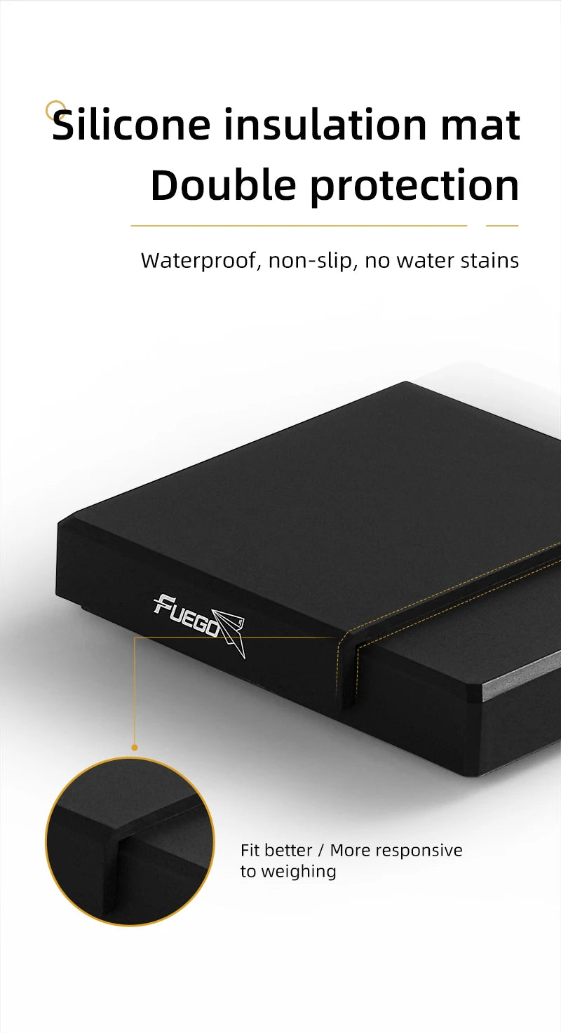 Black silicone insulation mat with Fuego branding on a white background