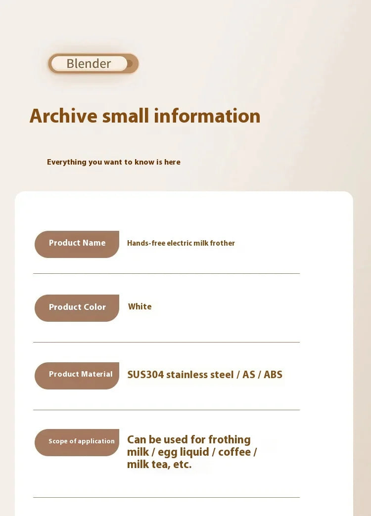 Milk Frother Machine Wireless Electric Mixer, Hands - Free 2 - in - 1 Whisk, 3 - Speed Rechargeable for Baking/Coffee Frothing