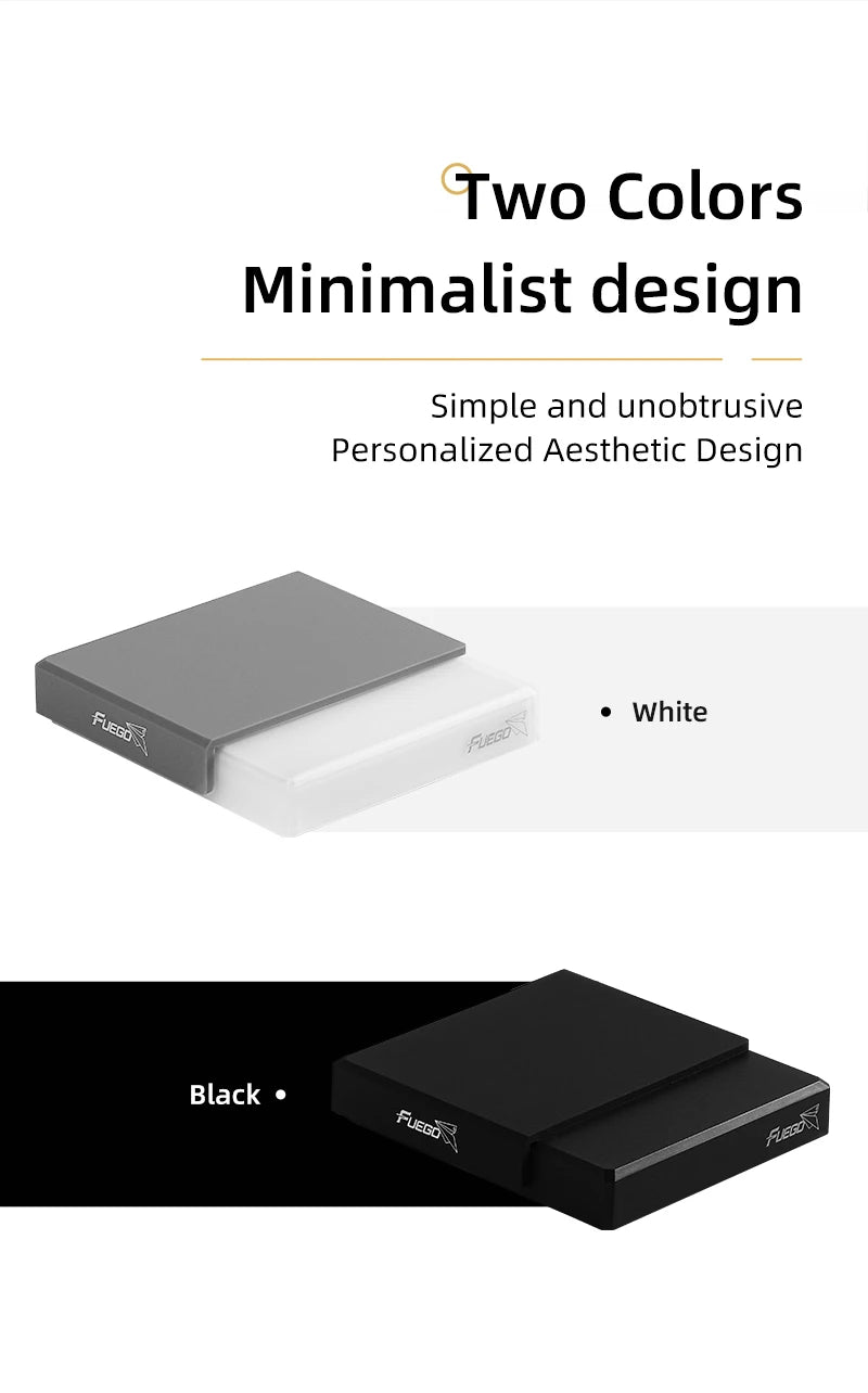 Two external hard drives, one white and one black, on a white background with text about color options and design.