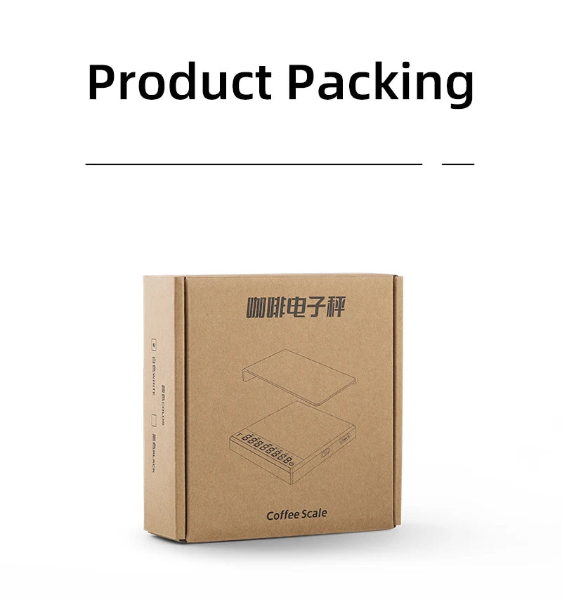 Cardboard box packaging for a coffee scale on a white background