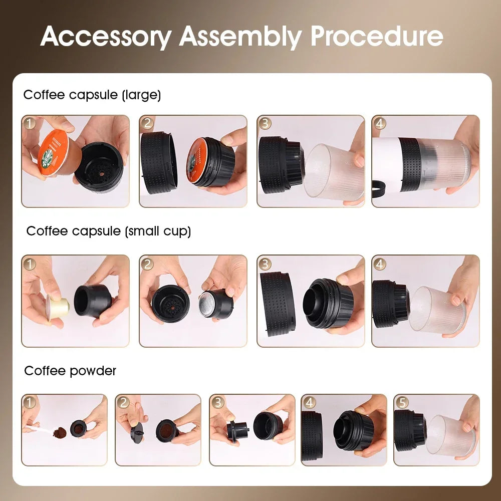 Portable Italian Espresso Machine for Car & Home 3-in-1 Capsule Powder Travel Coffee Maker Electric Portable Coffee Machine