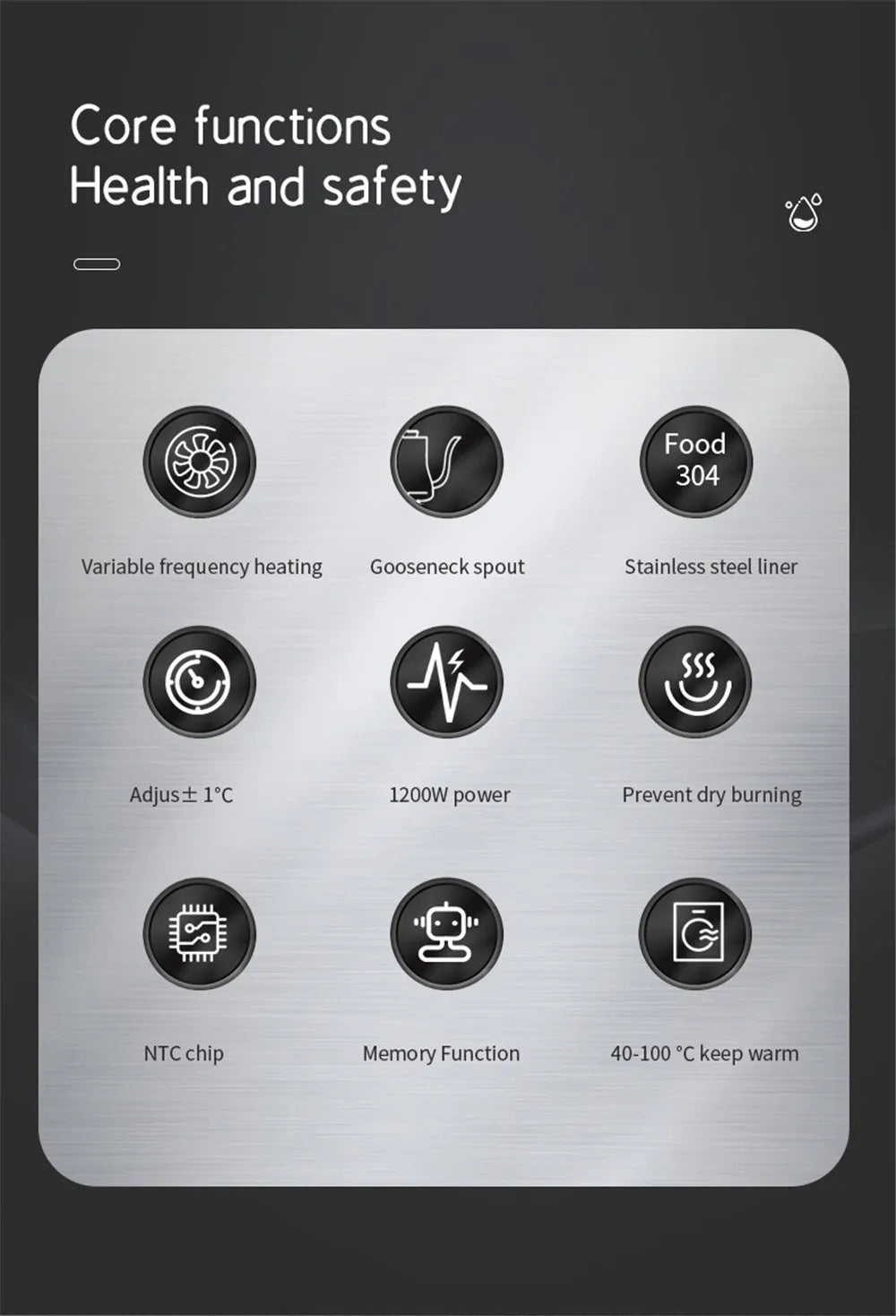 Control panel with health and safety functions on a dark background