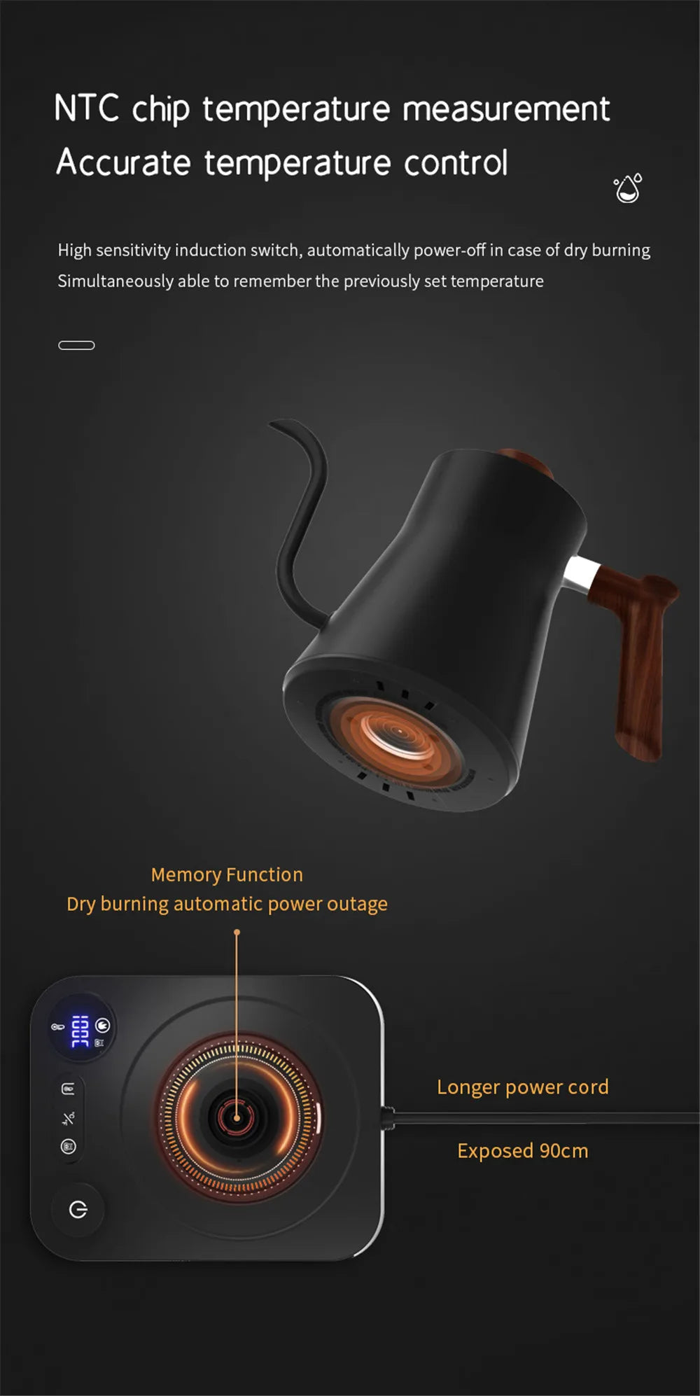 NTC chip temperature measurement device with text on a dark background