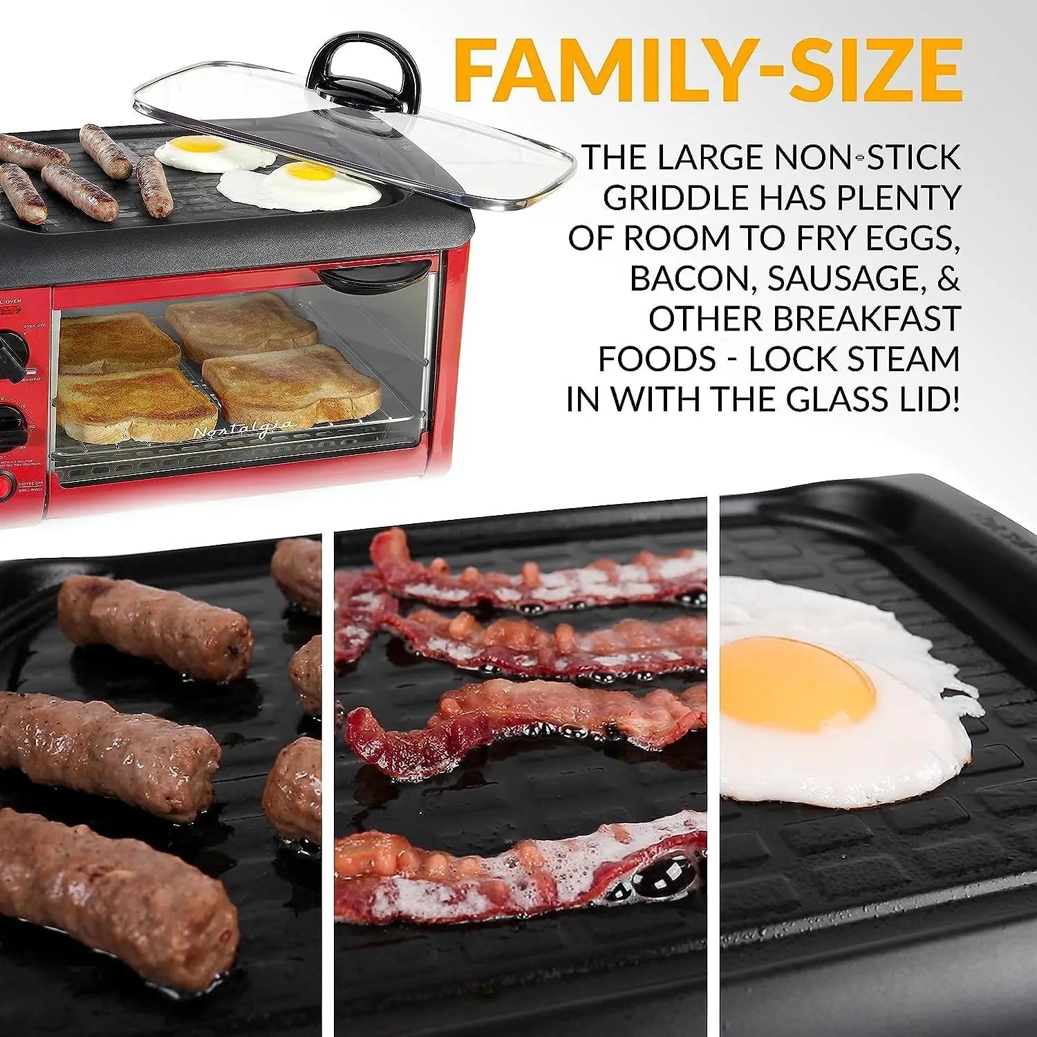 3-in-1 Breakfast Station - Includes Coffee Maker, Non-Stick Griddle, and 4-Slice Toaster Oven - Versatile Breakfast Maker with T