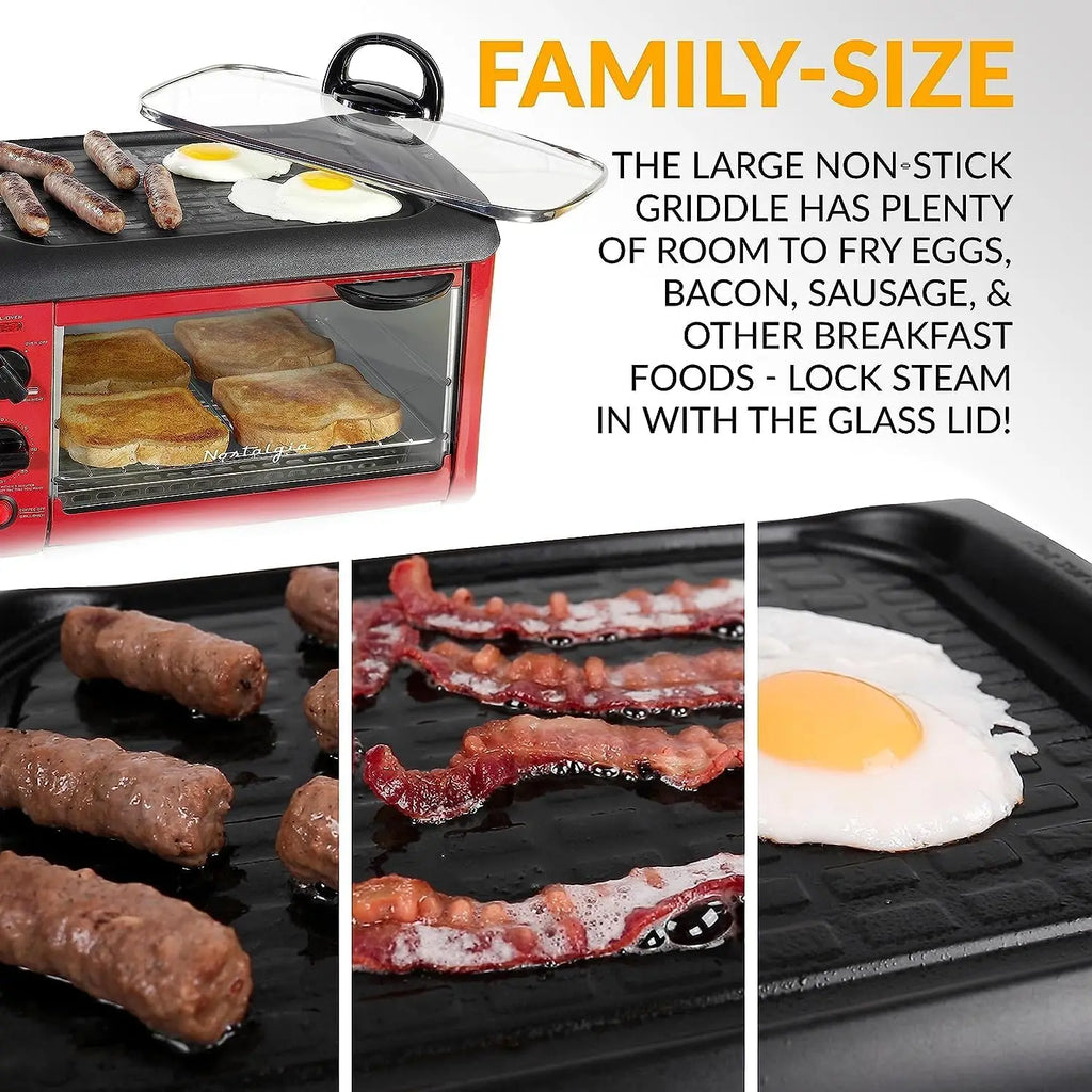 3-in-1 Breakfast Station - Includes Coffee Maker, Non-Stick Griddle, and 4-Slice Toaster Oven - Versatile Breakfast Maker with T