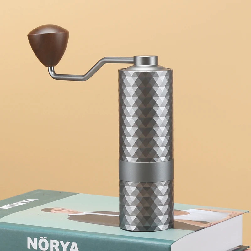 Coffee grinder with geometric pattern on a beige background